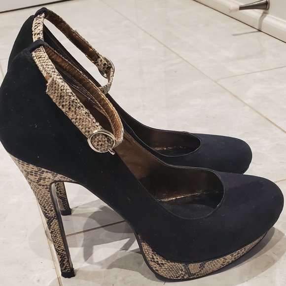 Material Girl Platform Heels, Faux Suede & Snakeskin, Size 38 (fits size 7) - Picture 3 of 8